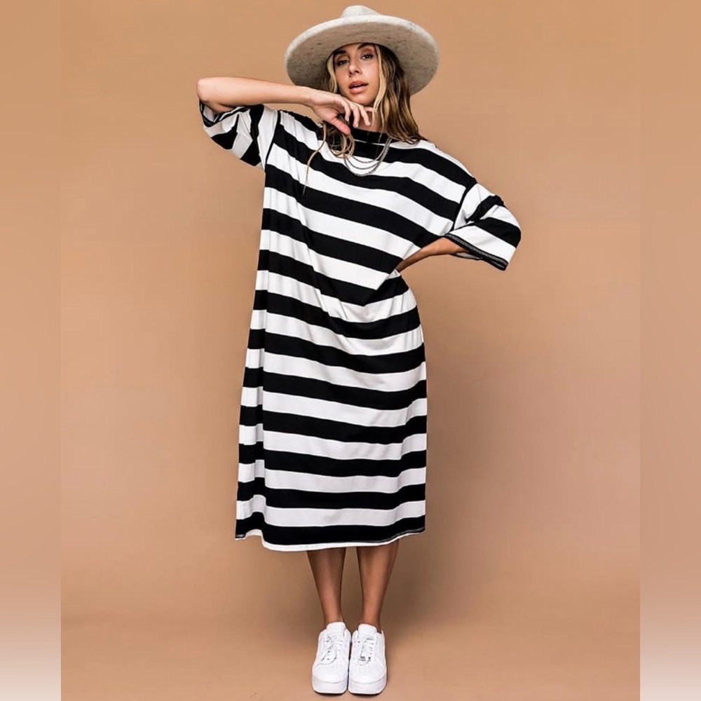 Dressed in LALA Black & White Striped Midi Dress
